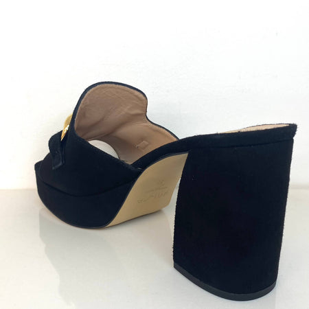 Unisa Oberon Black Suede Leather Chunky Mules