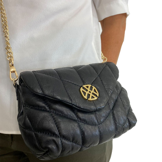 Unisa Zatenas Soft Black Leather Chain Crossbody Bag