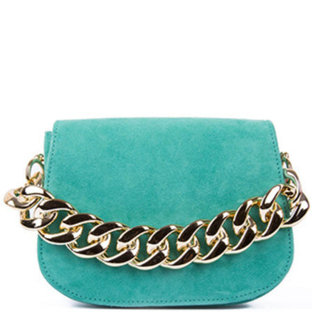 Unisa Zbruna Green Suede Gold Chain Bag