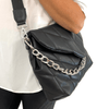 Unisa Zkamali Black Leather Padded Chain Crossbody Bag