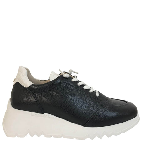 Wonders Black Leather Brand Lace Sneakers