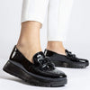 Wonders Black Patent Leather Slip On Wedge Shoes