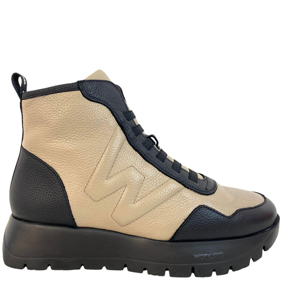 Wonders Black & Taupe Leather Sneaker Boots