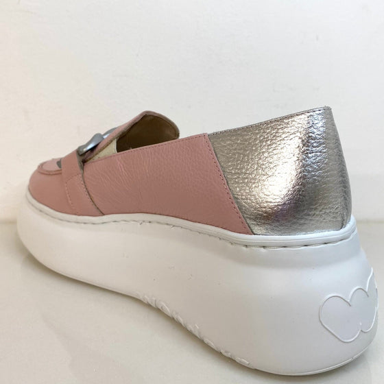 Wonders Blush Pink Leather Slip On Wedge Shoes