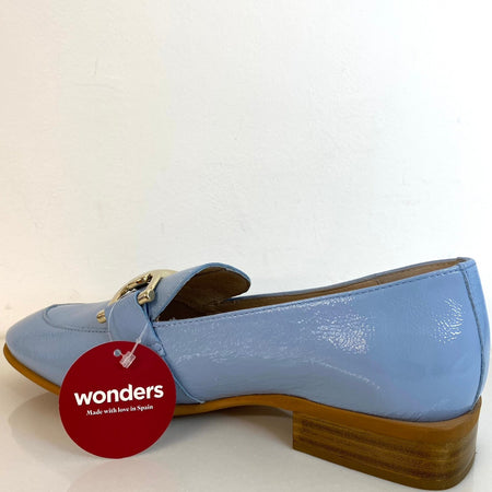 Wonders Pale Blue Patent Leather Slip On Loafers