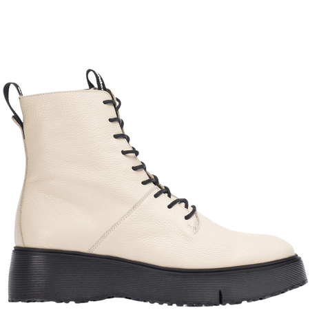 Wonders Cream Leather Lace Up Biker Boots