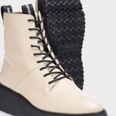 Wonders Cream Leather Lace Up Biker Boots