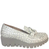 Wonders Cream Silver Mix Leather Slip On Wedge Shoes