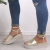 Wonders Gold Leather Ankle Strap Flatform Sole Sandals