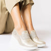 Wonders Gold Leather Slip On Wedge Shoes