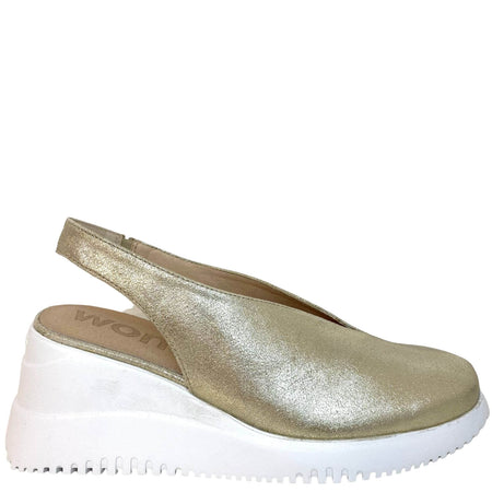Wonders Gold Leather Sling Back Wedge Shoes