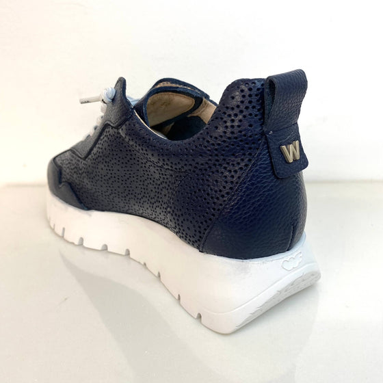 Wonders Navy Laser Cut Leather Sneakers