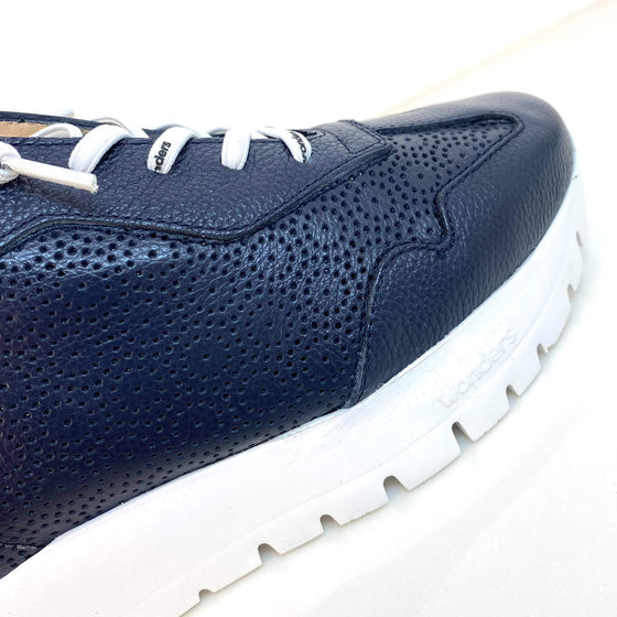 Wonders Navy Laser Cut Leather Sneakers