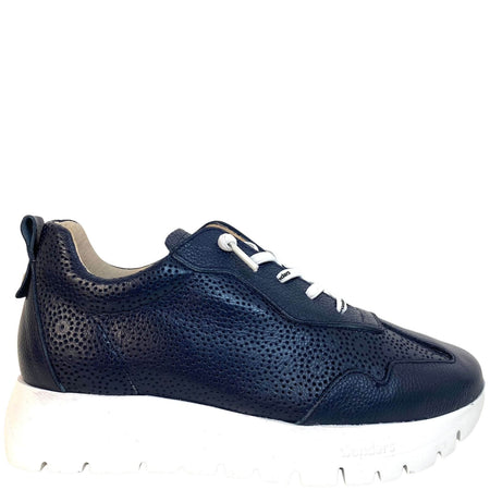 Wonders Navy Laser Cut Leather Sneakers