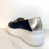 Wonders Navy Silver Leather Slip On Wedge Shoes