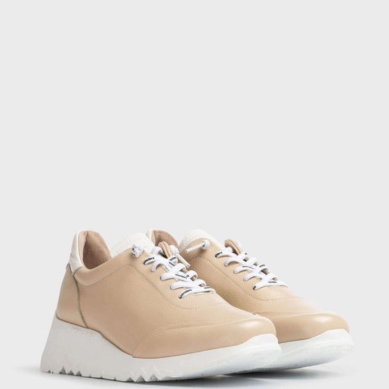 Wonders Nude Leather Brand Lace Sneakers