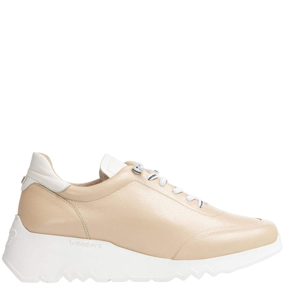 Wonders Nude Leather Brand Lace Sneakers