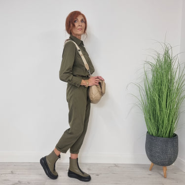 Wonders Olive Leather Front Zip Sneaker Boots