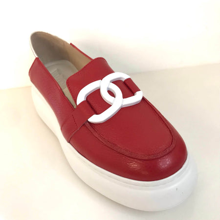 Wonders Red Leather Slip On Wedge Shoes