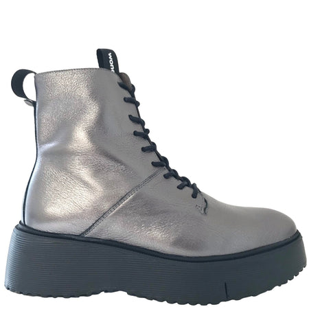 Wonders Silver Leather Lace Up Boots