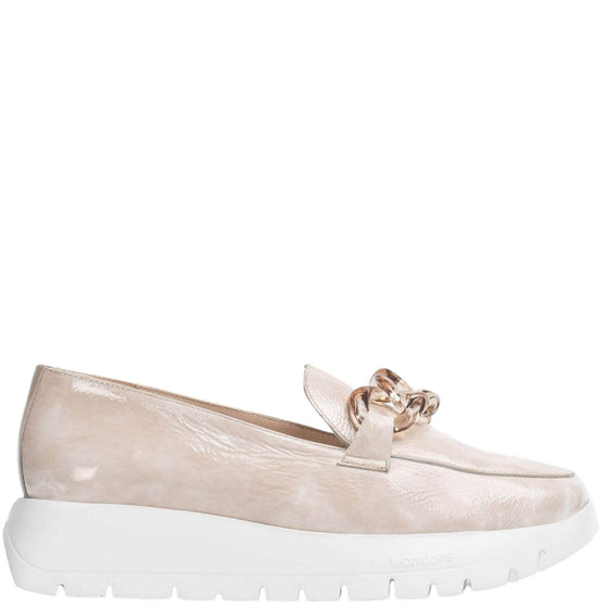 Wonders Taupe Leather Slip On Wedge Shoes