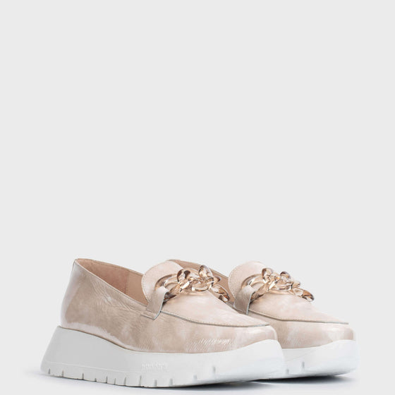 Wonders Taupe Leather Slip On Wedge Shoes