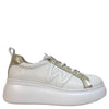 Wonders White & Gold Leather Brand Lace Sneakers