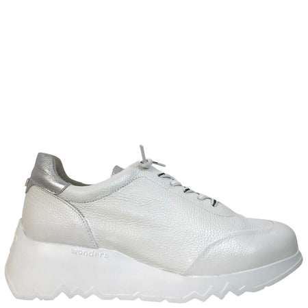 Wonders White Leather Brand Lace Sneakers