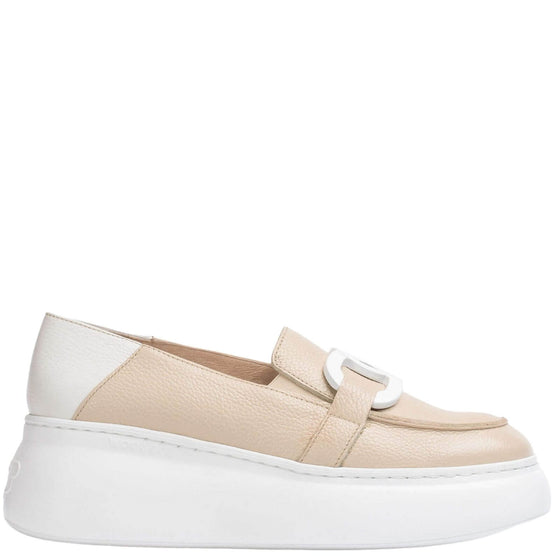 Wonders White Nude Leather Slip On Wedge Shoes