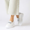 Wonders White Silver Leather Slip On Wedge Shoes