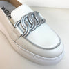 Wonders White Silver Leather Slip On Wedge Shoes
