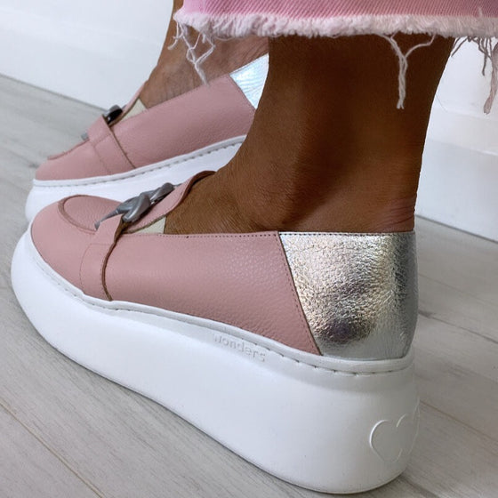 Wonders Blush Pink Leather Slip On Wedge Shoes