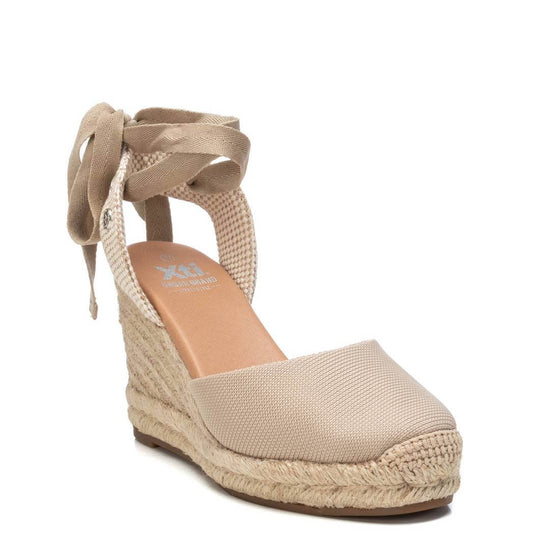 XTI Beige Ankle Tie Wedge Shoes