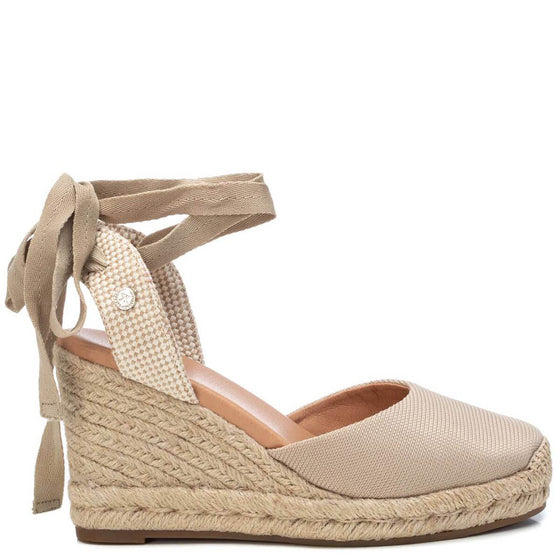 XTI Beige Ankle Tie Wedge Shoes