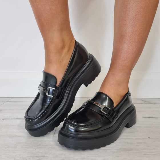 XTI Black Chunky Loafers
