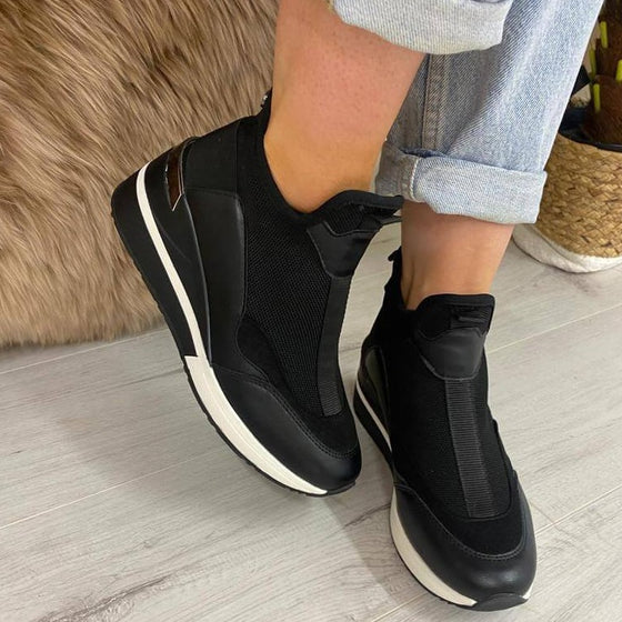 XTI Black Sock Boot Wedge Sneakers
