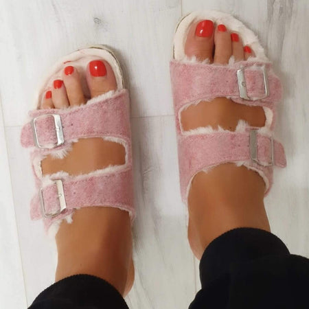 XTI Double Buckle Slider Slippers - Pink