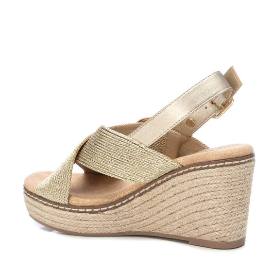 XTI Gold Woven Crossover Espadrille Wedge Sandals