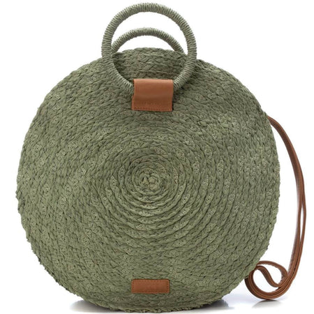 XTI Khaki Green Raffia Circular Bag