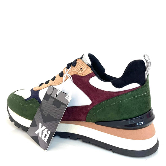 XTI Khaki Mix Lace Up Sneakers