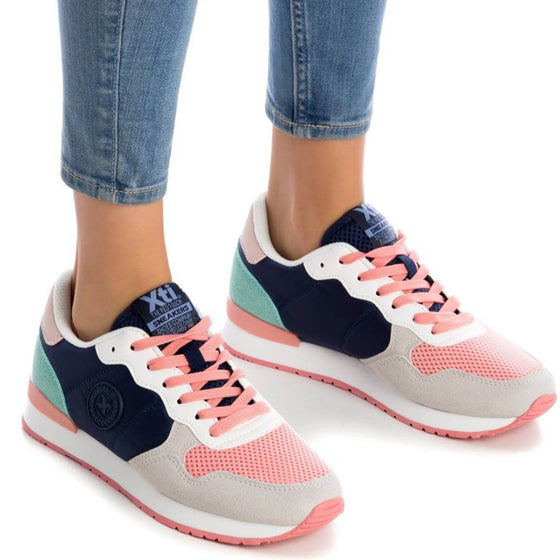 XTI Navy Pink Colour Block Retro Sneakers
