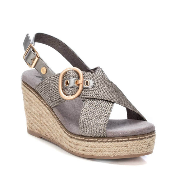 XTI Pewter Woven Crossover Espadrille Wedge Sandals