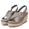 XTI Pewter Woven Crossover Espadrille Wedge Sandals