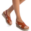 XTI Tan Crossover Wedge Sandals
