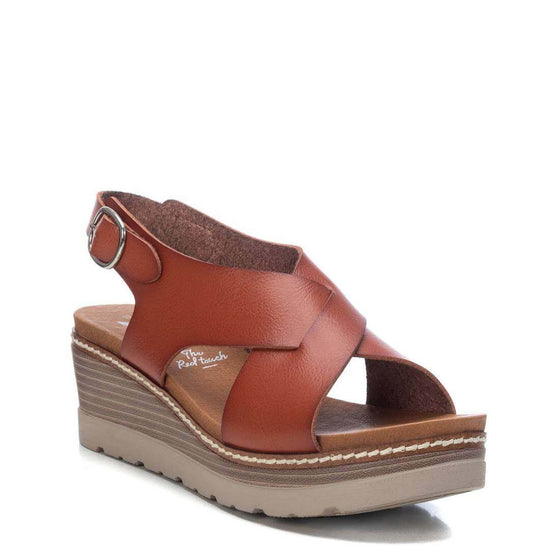 XTI Tan Crossover Wedge Sandals