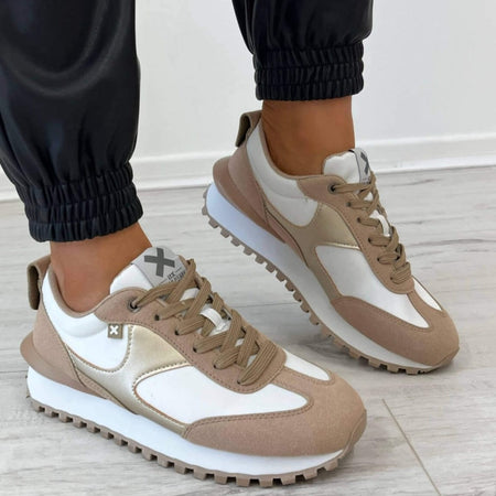 XTI Taupe Nude Mix Lace Up Sneakers