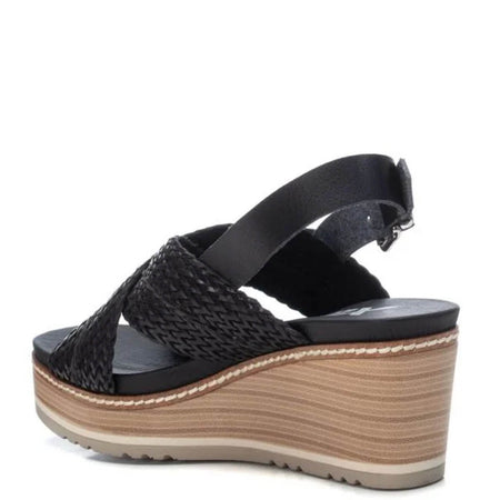 XTI Black Crossover Strap Wedge Sandals