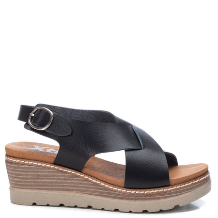 XTI Black Crossover Wedge Sandals