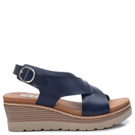 XTI Navy Crossover Wedge Sandals