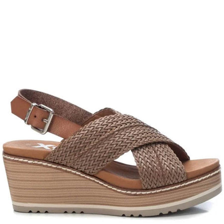 XTI Taupe Crossover Strap Wedge Sandals